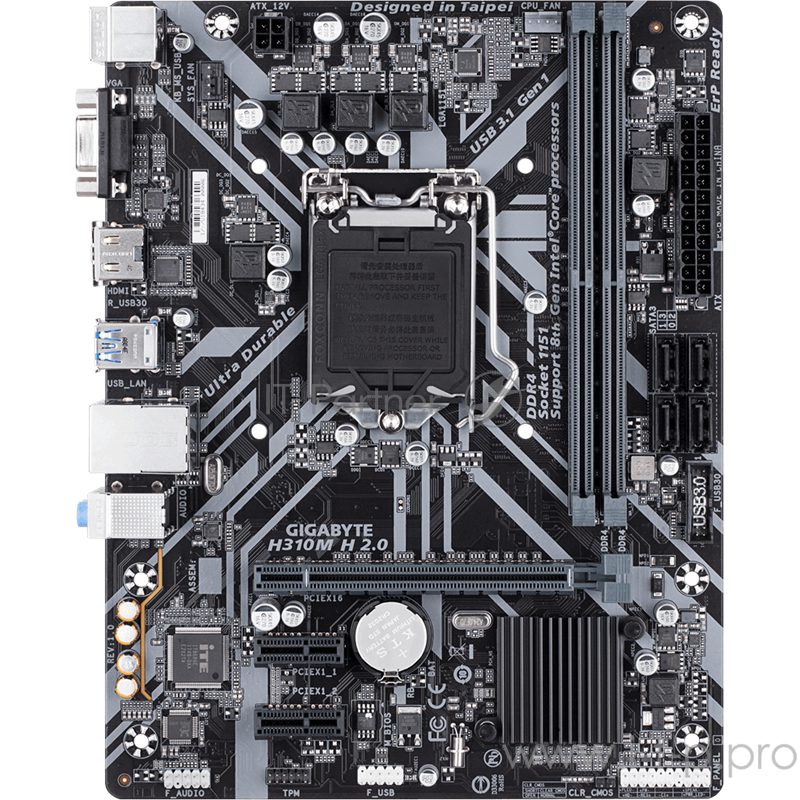Мат. плата Socket1151 GIGABYTE H310M H 2.0 (iH310, 2xDDR4, SATA III, PCI-E, D-Sub, HDMI, 1Гбит LAN, USB3.1, mATX)