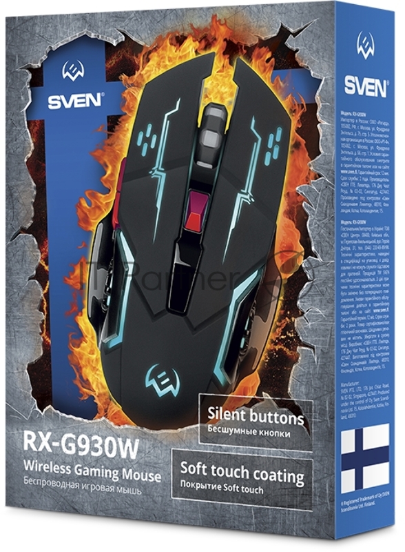 Мышь SVEN RX-G930W / USB / WIRELESS / 800-2400DPI/ подсветка/ кнопки 5+1/ встроенный аккум. / OPTICAL / BLACK