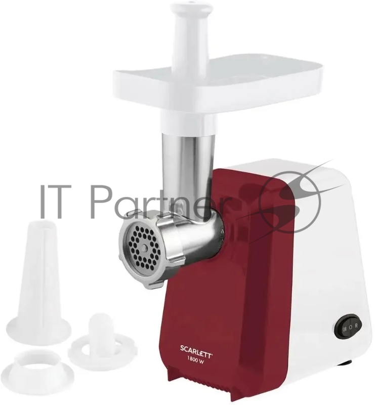 Scarlett SC-MG45S62 Мясорубка (белый с красным)Тип: Без овощерезок Мощность, Вт: 1800 Производительность : 2.0 Функция реверс: Да Перфорированные диски для мяса, размер отверстий мм: 5 Насадка кеббе: Да Насадка для приготовления домашних сосисок: Да