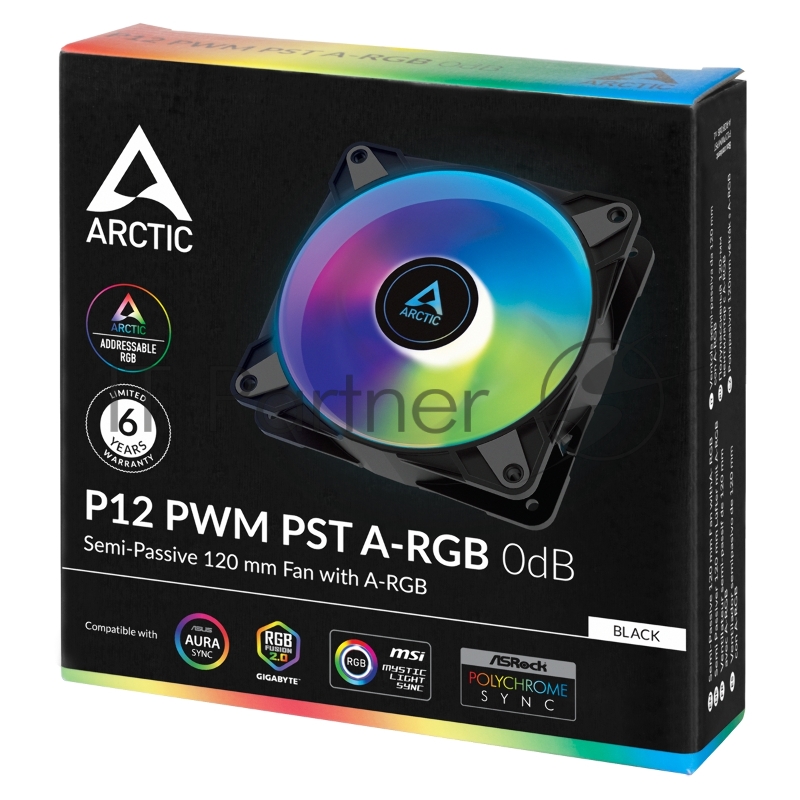 Вентилятор корпусной ARCTIC P12 PWM PST A-RGB 0dB (Black) - retail (ACFAN00231A)