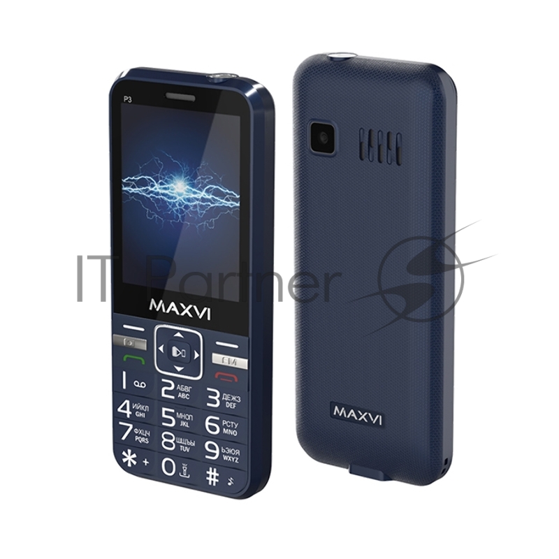 Мобильный телефон Maxvi P3 blue (2 SIM)(Стандарт GSM 900/1800Mhz. Поддержка двух сим-карт (Dual SIM). Дисплей 2,8”. Камера 0,3 Mpx. Поддержка карты памяти MicroSD. Аудио MP3/Видео MP4/FM-радио. Bluetooth 2.0.)