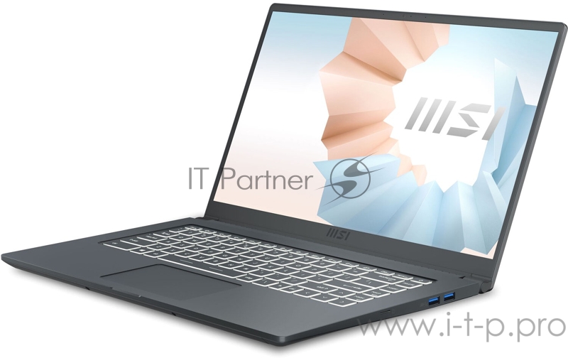 Ноутбук MSI Modern 15 A11SBU-476RU TigerLake i7-1165G7/8GB /512GB SSD/noODD/15.6 FHD,60Hz IPS/MX450, GDDR5 2GB/WiFi+BT/Win10/Carbon Grey