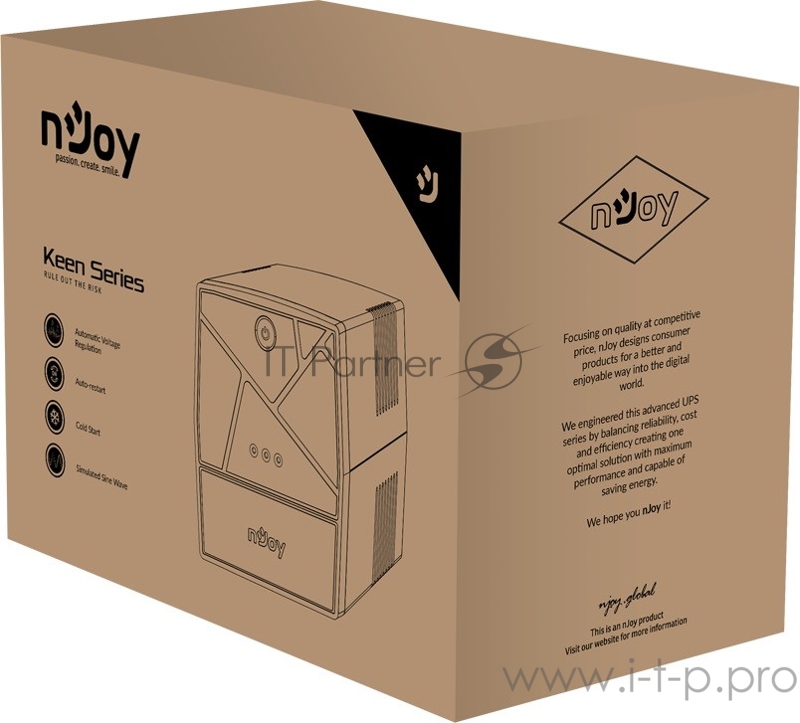 ИБП nJOY UPS 1000VA Keen 1000 USB (эфективная мощьность 600Вт, батарея 7 Ач 2шт, 4 розетки)