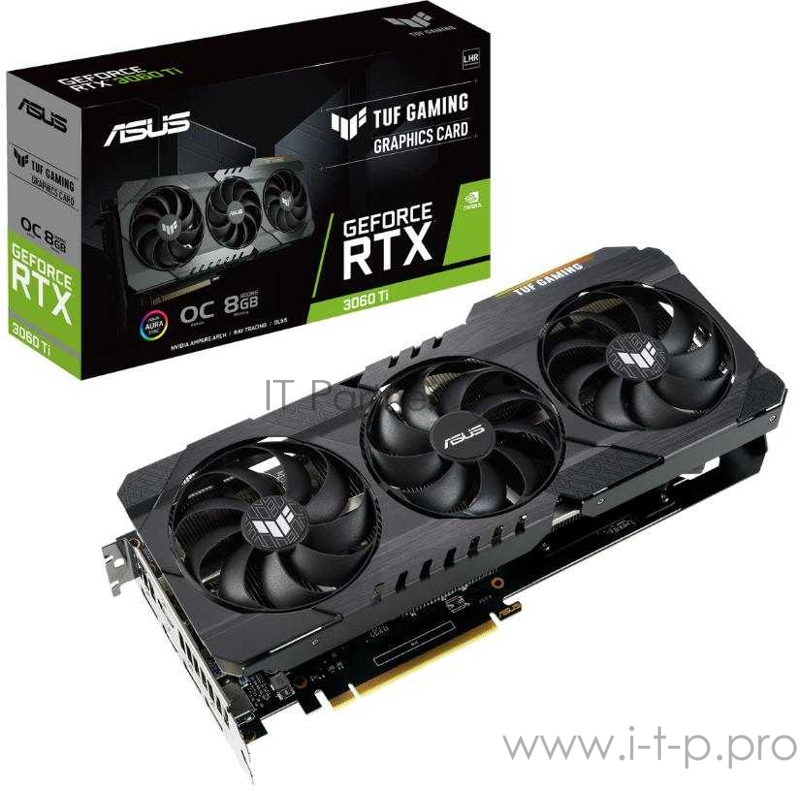 Видеокарта Asus PCI-E 4.0 TUF-RTX3060TI-O8G-V2-GAMING LHR NVIDIA GeForce RTX 3060Ti 8192Mb 256 GDDR6 1755/14000/HDMIx2/DPx3/HDCP Ret