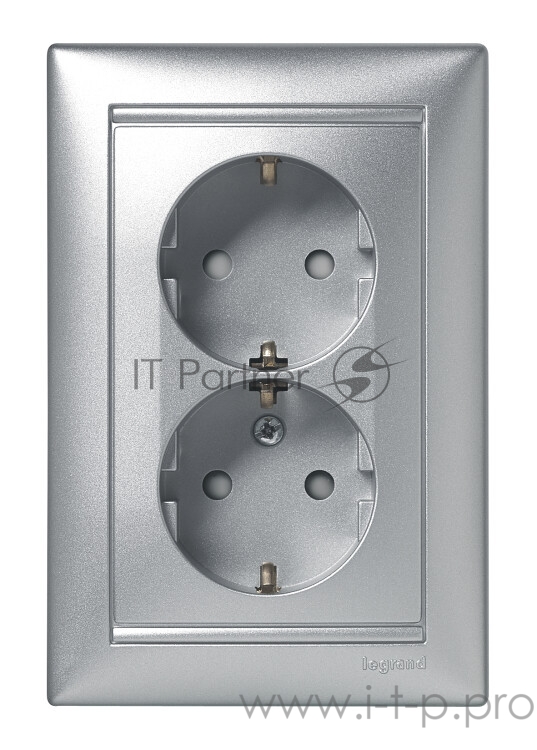 Розетки, выключатели и аксессуары Legrand 770127 Розетка двойная (моноблок) Valena с заземлением, с защитными шторками, алюминий