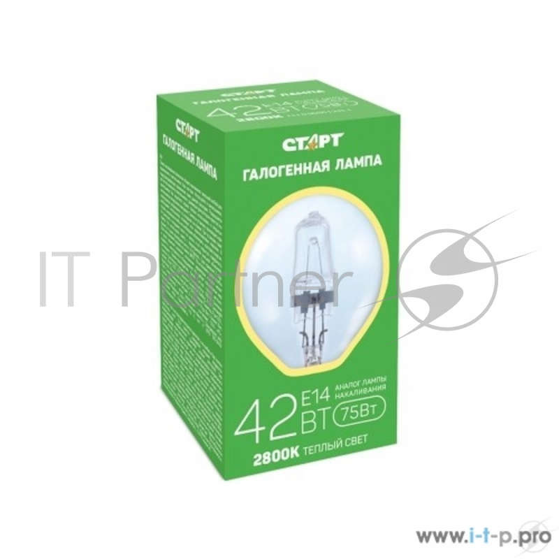 Галогенные лампы накаливания СТАРТ (4607175859332) Галогенная лампа. Теплый свет. Колба - шарик. ГЛН ДШ 42Вт Е14 --10/50 (В)