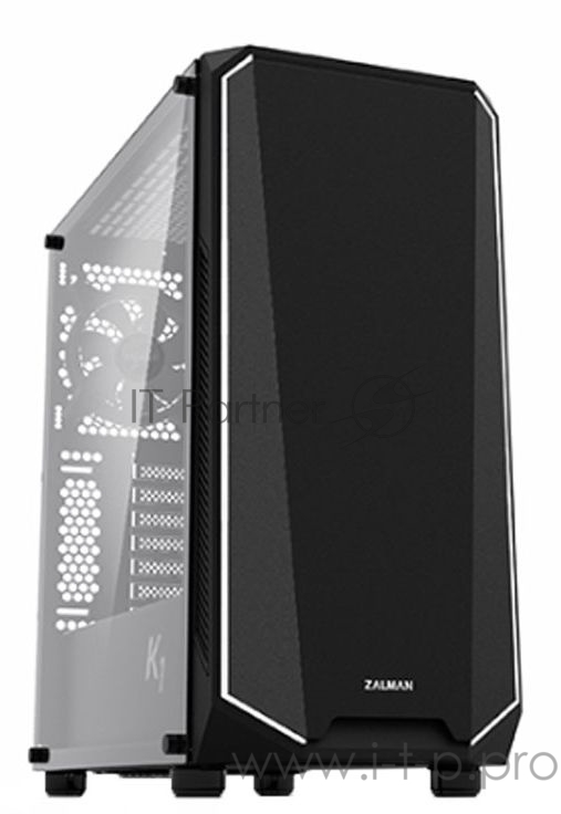 Корпус ZALMAN K1 Rev.B, ATX, BLACK, WINDOW, EDGE RGB DESIGN, 2x3.5, 2x2.5, 2xUSB2.0, 2xUSB3.0, FRONT 1x120mm, REAR 1x120mm ARGB
