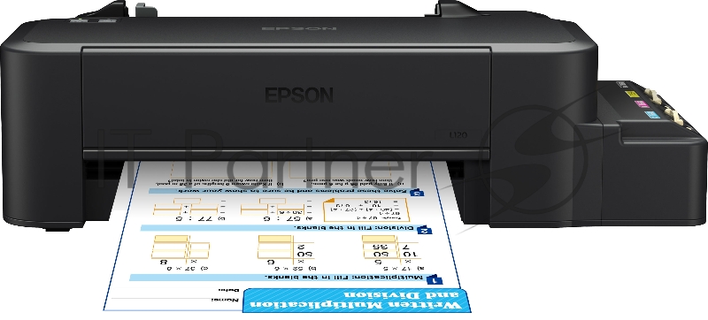 Принтер Epson L120, 4-цветный струйный СНПЧ A4, 8.5 (4.5 цв) стр/мин, 720x720 dpi, подача: 50 лист., USB (старт.чернила - около 2000 ч/б стр, 3500 цв. стр., без учета первой прокачки)