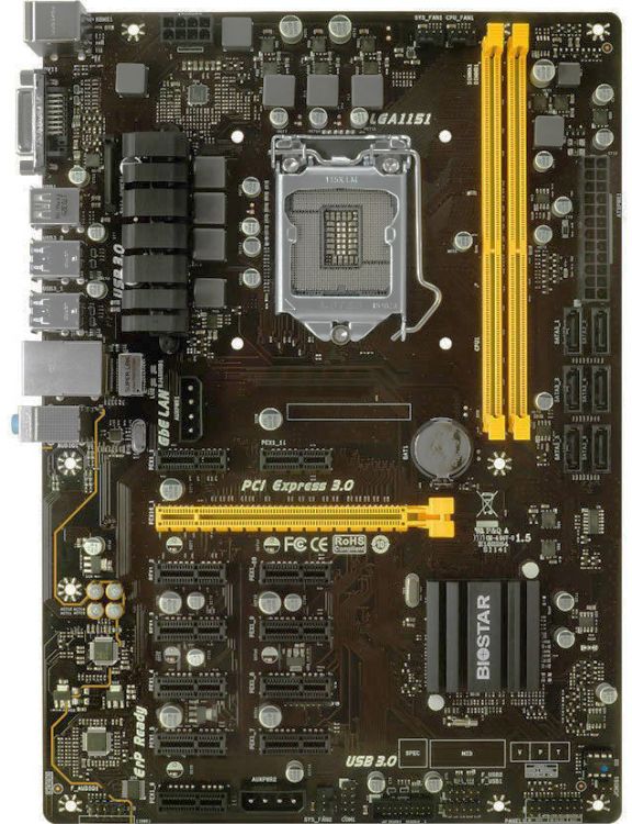 Материнская плата TB250-BTC Pro, Socket 1151, Intel®B250, 2xDDR4-2133, DVI, 1xPCI-Ex16, 11xPCI-Ex1, 6xSATA3, 8 Ch Audio, GLan, (2+4)xUSB2.0, (4+1)xUSB3.0, 2xPS/2, ATX, RTL {20}