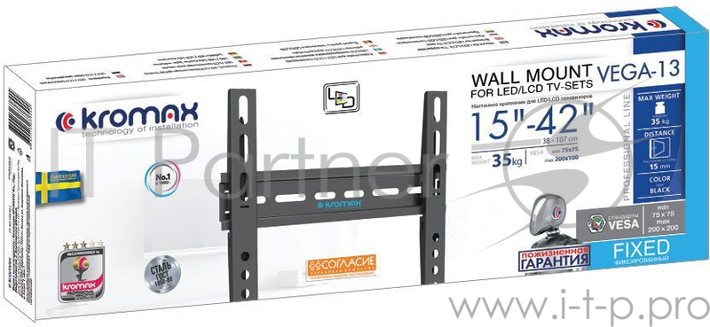 Кронштейн для телевизора Kromax VEGA-13 черный 15-42 макс.35кг настенный ультраплоский