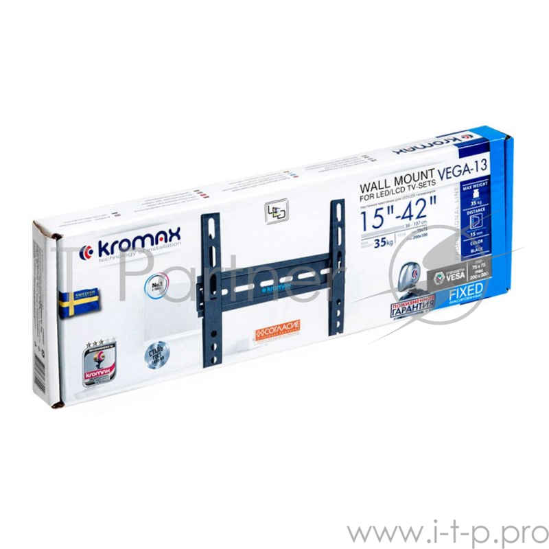 Кронштейн для телевизора Kromax VEGA-13 черный 15-42 макс.35кг настенный ультраплоский