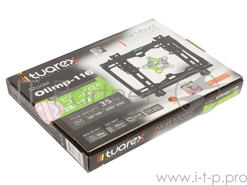 Кронштейн Tuarex OLIMP-116 black, настенный для TV 15-48, от стены 25мм, угол 0-12, макс 35кг, VES