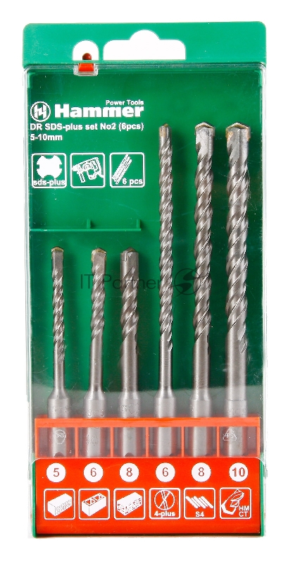 Набор буров Hammer Flex 201-902 DR SDS+ set No2 (6pcs) 5/6/8 X 110, 6/8/10 X 160