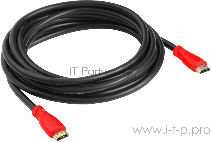 Кабель Greenconnect Кабель 2.0m HDMI версия 2.0 HDR 4:2:2, Ultra HD, 4K 60 fps 60Hz / 5K*30Hz, 3D, AUDIO, 18.0 Гбит/с, 28 AWG, OD7.3mm, тройной экран, черный, красные коннекторы (33-050519)