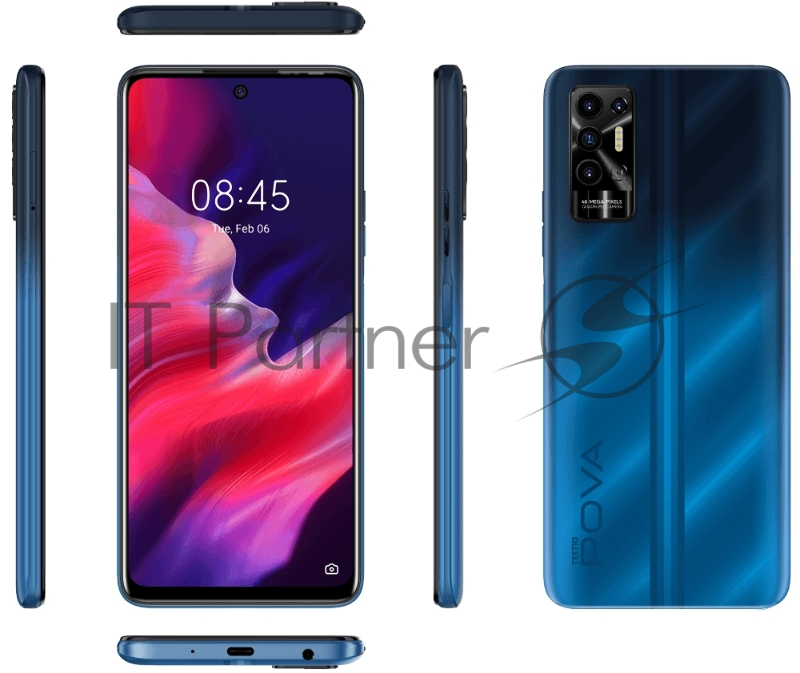 Смартфон Tecno LE7n POVA 2 128 Energy Blue, 6.9 Asahi Glass, 20:9, 2460 x 1080 Mpix, 2.0GHz x2+ 1,8GHz x6, 8 Core, 4GB RAM, 128GB, up to 256GB flash, 48Мп+2Мп+2Мп+0.08Мп/8Мп, 2 Sim, 4G, BT v5.0, WiFi 802.11 b/g/n, NFC, GPS/AGPS, GLONASS, Type-C, 7000