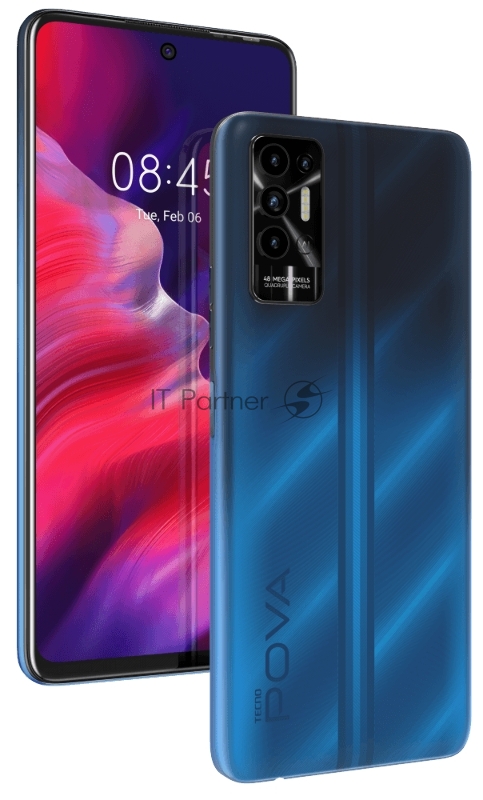 Смартфон Tecno LE7n POVA 2 128 Energy Blue, 6.9 Asahi Glass, 20:9, 2460 x 1080 Mpix, 2.0GHz x2+ 1,8GHz x6, 8 Core, 4GB RAM, 128GB, up to 256GB flash, 48Мп+2Мп+2Мп+0.08Мп/8Мп, 2 Sim, 4G, BT v5.0, WiFi 802.11 b/g/n, NFC, GPS/AGPS, GLONASS, Type-C, 7000