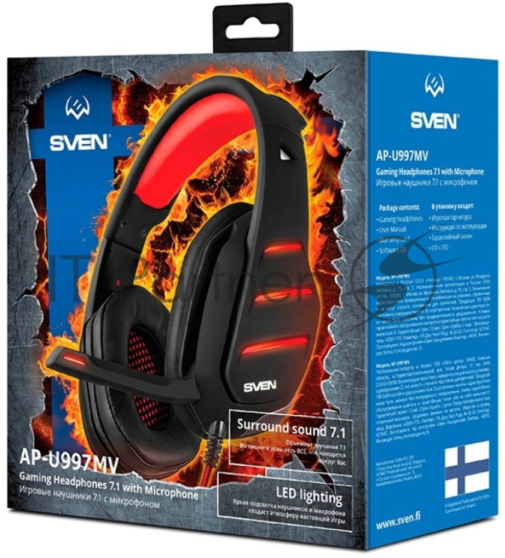 SVEN AP-U997MV Игровые наушники с микрофоном черно-красные (USB, LED, 7.1)