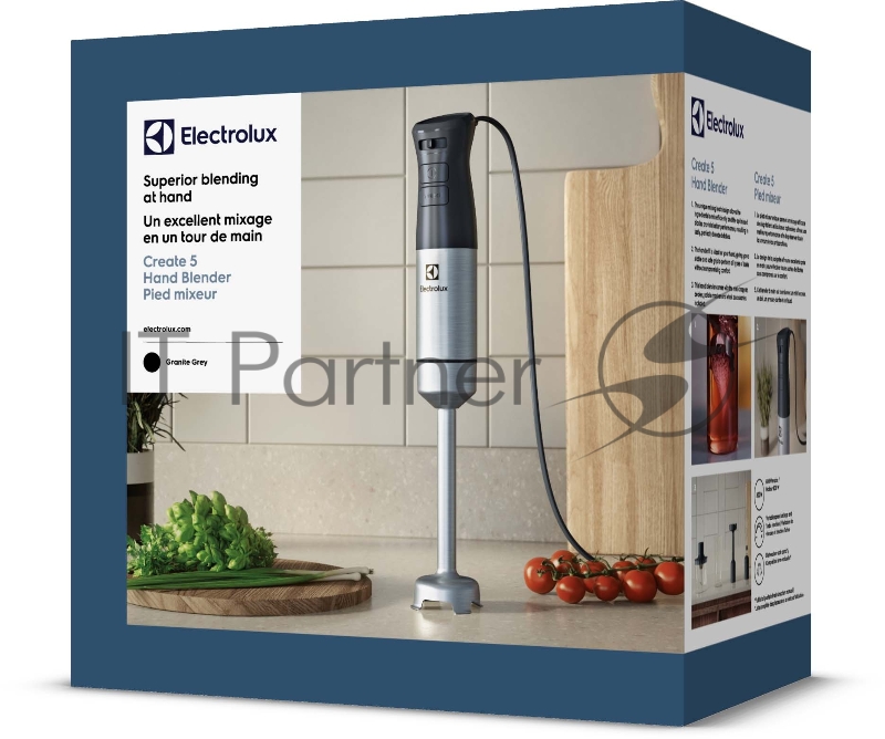 Блендер Electrolux E5HB1-8SS / Нержавеющая сталь / черный, ножки из нержавеющей стали, мощность 800 Вт, бесступенчатая регулировка скорости и функция Turbo, в комплекте: венчик, измельчитель XL, картофелемялка, мензурка