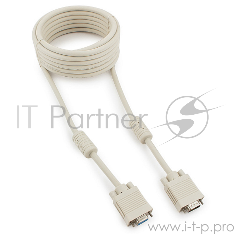 Кабель Gembird/Cablexpert CC-PPVGAX-5m , Кабель удлинитель VGA Premium , 5.0м, 15M/15F, серый, тройной экран, феррит.кольца