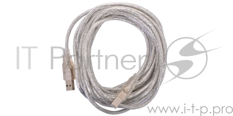 Кабель TELECOM Кабель (VUS6900T-5MTP) USB2.0 AM/BM 5m прозрачная изоляция 6937510854745