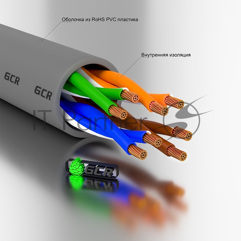 Патч-корд GCR прямой 25.0m UTP кат.5e, серый, позолоченные контакты, 24 AWG, литой, ethernet high speed 1 Гбит/с, RJ45, T568B GCR Патч-корд прямой 25.0m UTP кат.5e, серый, позолоченные контакты, 24 AWG, литой, GCR-50803, ethernet high speed 1 Гбит/с,