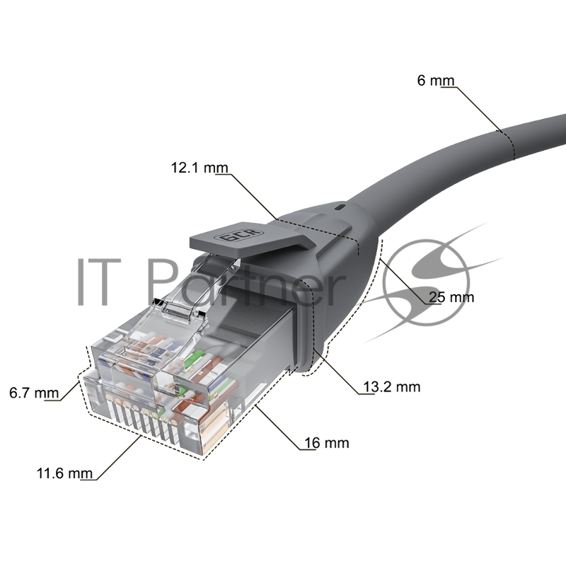 Патч-корд GCR прямой 0.5m UTP кат.6, серый, 24 AWG, ethernet high speed, RJ45, T568B, GCR-52542