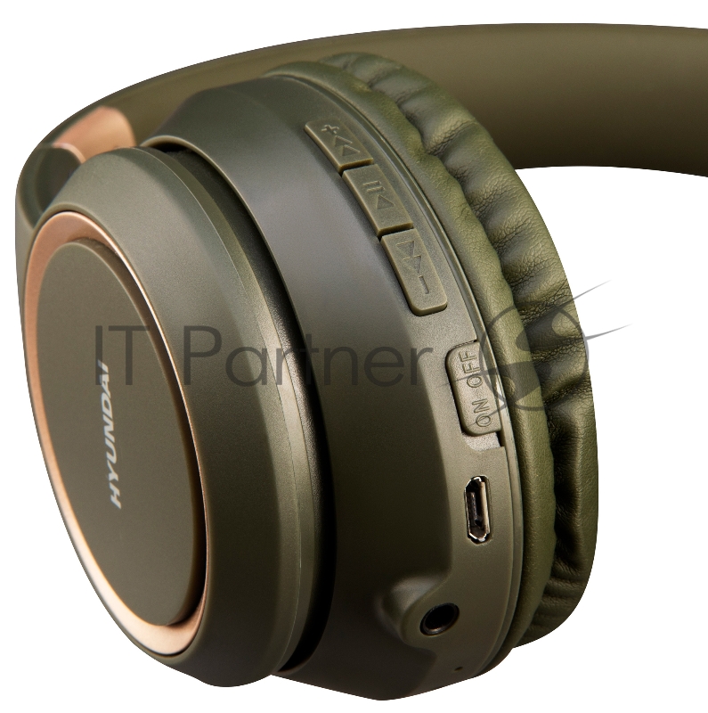 Гарнитура накладные Hyundai H-HP100G темно-зеленый беспроводные bluetooth оголовье