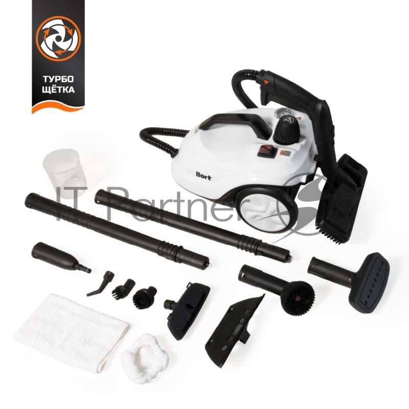 Пароочиститель Bort BDR-5000 Turbo (93412963) Мощность 2200 Вт Макс давление 5 бар Постоянная подача пара 50 г/мин Температура пара 152 °С Объем бойлера 2 л Время нагревания 480 с Время непрерывной работы 40 мин Длина шланга 1,5 м Длина шнура питания