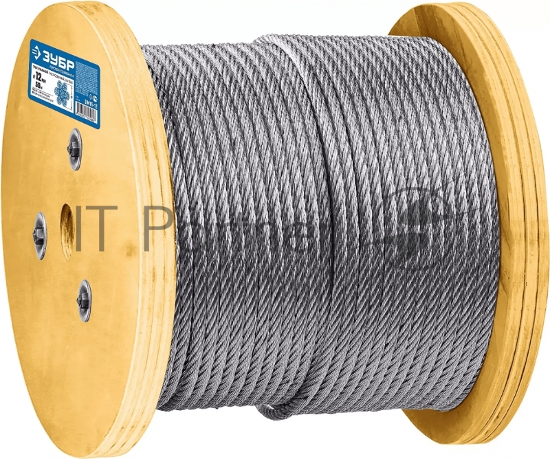 Трос грузоподъемный стальной, оцинкованный, DIN 3060, d=12 мм, L=50 м, ЗУБР Профессионал
