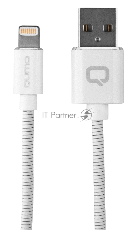 Кабель Qumo, MFI С48, USB-Apple 8 pin (1м, 5В, 2,4A, 12Вт, опл. металл. пружинка, кон. металл, белый)