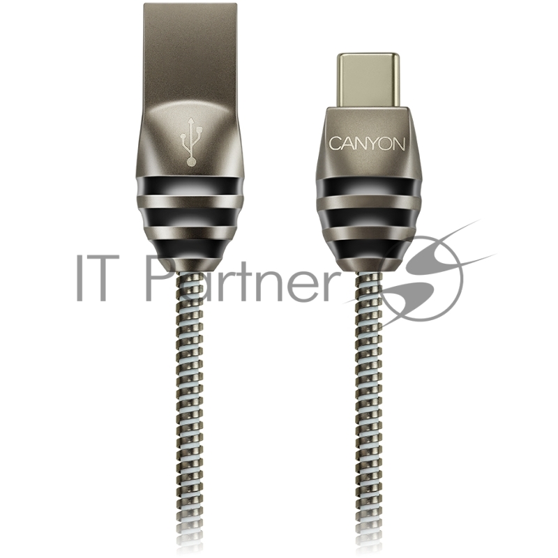 Кабель CANYON Type C USB 2.0 standard cable, Power & Data output, 5V 2A, OD 3.5mm, metallic Jacket, 1m, gun color, 0.04kg
