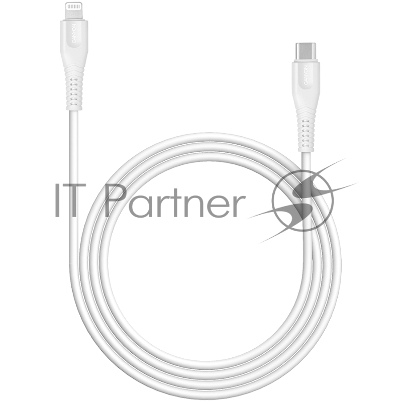 Кабель CANYON Type C Cable To MFI Lightning for Apple, PVC Mouling,Function: with full feature( data transmission and PD charging) Output:5V/2.4A, OD:3.5mm, cable length 1.2m, 0.026kg,Color:White