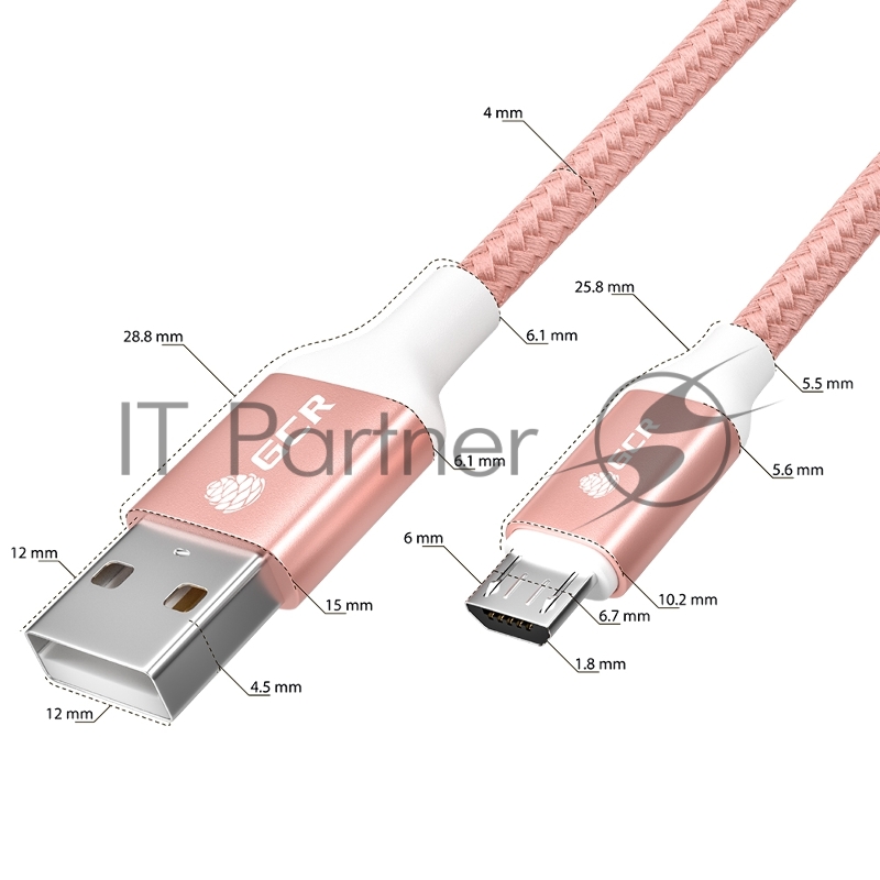 Кабель 0.5m GCR QC MicroUSB, быстрая зарядка, розовый нейлон, AL корпус розовый, белый ПВХ, 28/24 AWG, GCR-52464 GCR QC Кабель 0.5m MicroUSB, быстрая зарядка, розовый нейлон, AL корпус розовый, белый ПВХ, 28/24 AWG, GCR-52464
