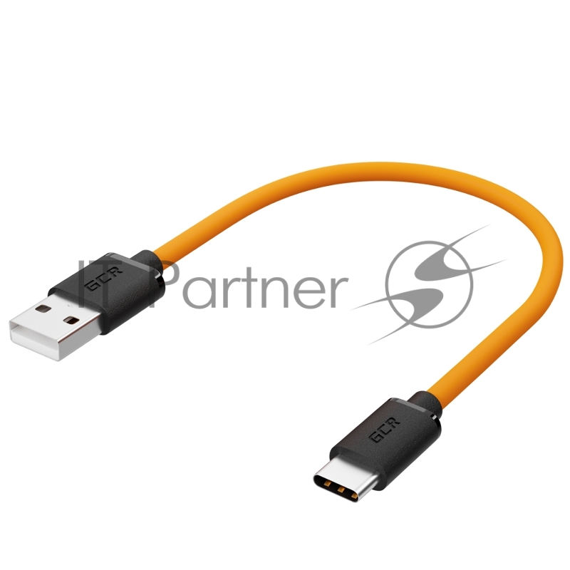 Кабель GCR QC 1.0m, TypeC, быстрая зарядка, оранжевый TPE, черные коннекторы, 28/22 AWG, GCR-52723