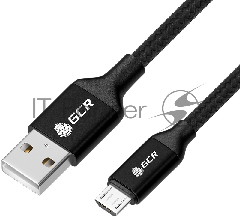 Кабель GCR QC 1.5m MicroUSB, быстрая зарядка, черный нейлон, AL корпус черный, черный ПВХ, 28/24 AWG, GCR-52476