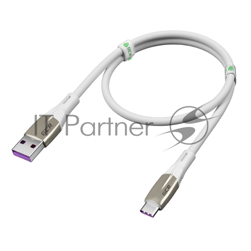 Кабель Greenconnect 0.5m TypeC 60 W, 5A max, быстрая зарядка, белый TPE, корпус relief, белый ПВХ, 28/22 AWG, GCR-52503