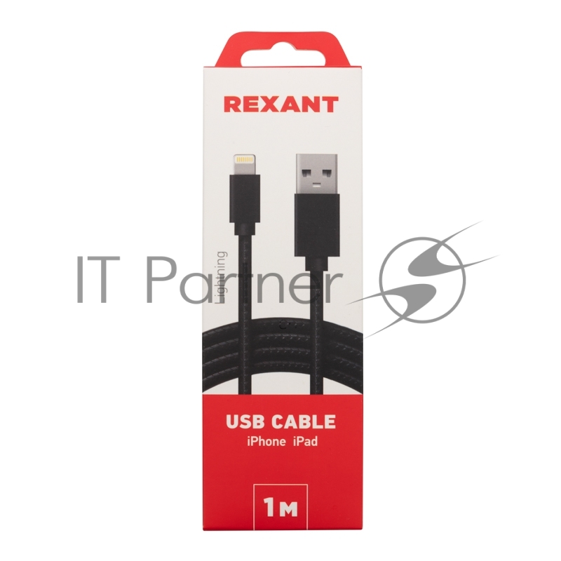 Кабель REXANT USB-Lightning 1 м, черная нейлоновая оплетка