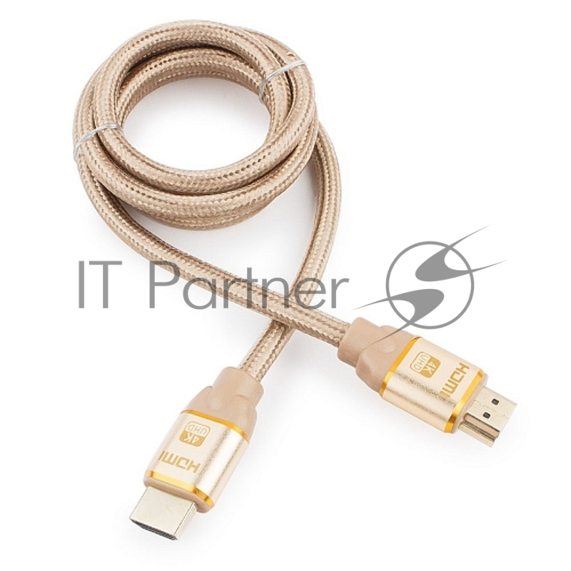 Кабель HDMI Cablexpert, серия Gold, 1 м, v1.4, M/M, золотой, позол.разъемы, алюминиевый корпус, нейлоновая оплетка, коробка