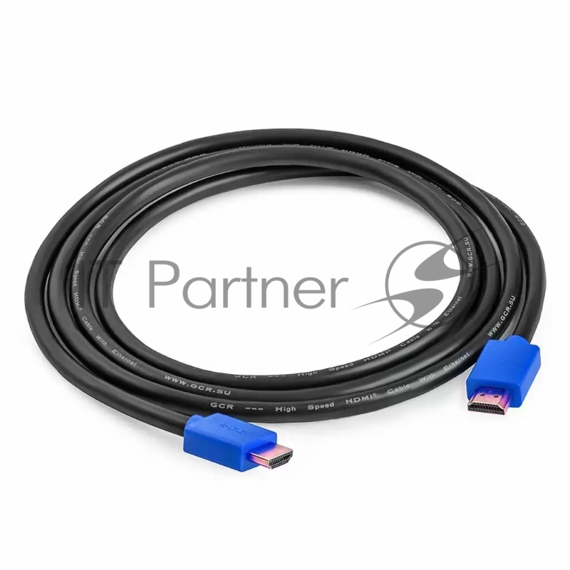 Кабель Greenconnect 0.5m HDMI версия 2.0, HDR 4:2:2, Ultra HD, 4K 60 fps 60Hz/5K*30Hz, 3D, AUDIO, 18.0 Гбит/с, 28/28 AWG, OD7.3mm, тройной экран, черный, синие коннекторы, GCR-HM431-0.5m