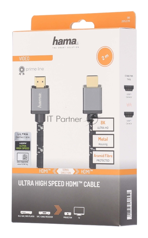 Кабель Hama H-205239 00205239 ver2.1 HDMI HDMI 2м серый/черный (упак.:1шт) плоский