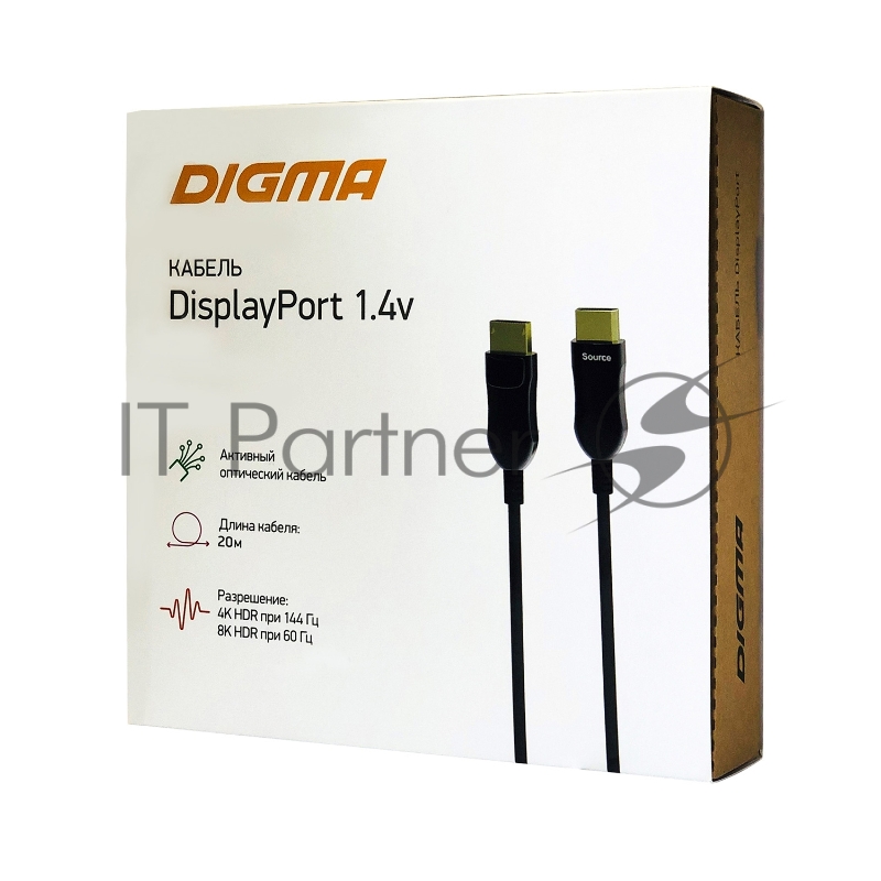 Кабель аудио-видео Digma 1.4v AOC DisplayPort (m)/DisplayPort (m) 20м. Позолоченные контакты черный (BHP DP 1.4-20)
