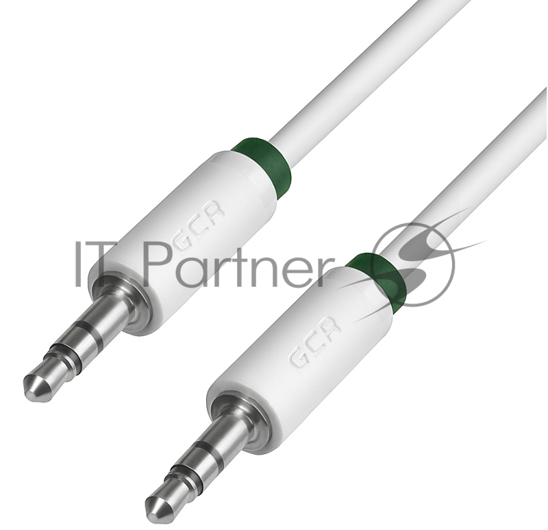 Кабель аудио Greenconnect 0.25m jack 3,5mm/jack 3,5mm белый, зеленая окантовка, ультрагибкий, 28 AWG, M/M, Premium GCR-AVC1662-0.25m, экран, стерео