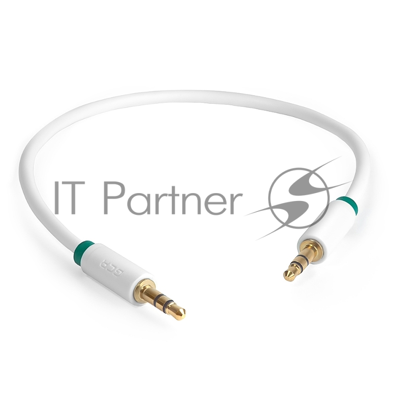 Кабель аудио Greenconnect 0.25m jack 3,5mm/jack 3,5mm белый, зеленая окантовка, ультрагибкий, 28 AWG, M/M, Premium GCR-AVC1662-0.25m, экран, стерео