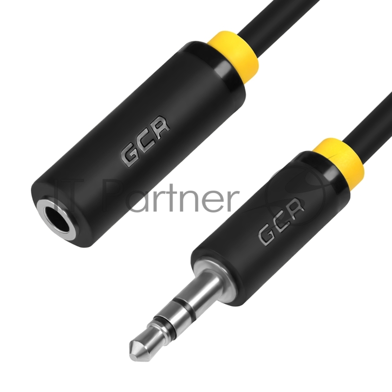 Удлинитель аудио GCR 1.5m jack 3.5mm/jack 3.5mm черный, желтая окантовка, ультрагибкий, 28AWG, M/F, Premium GCR-STM1114-1.5m, экран, стерео