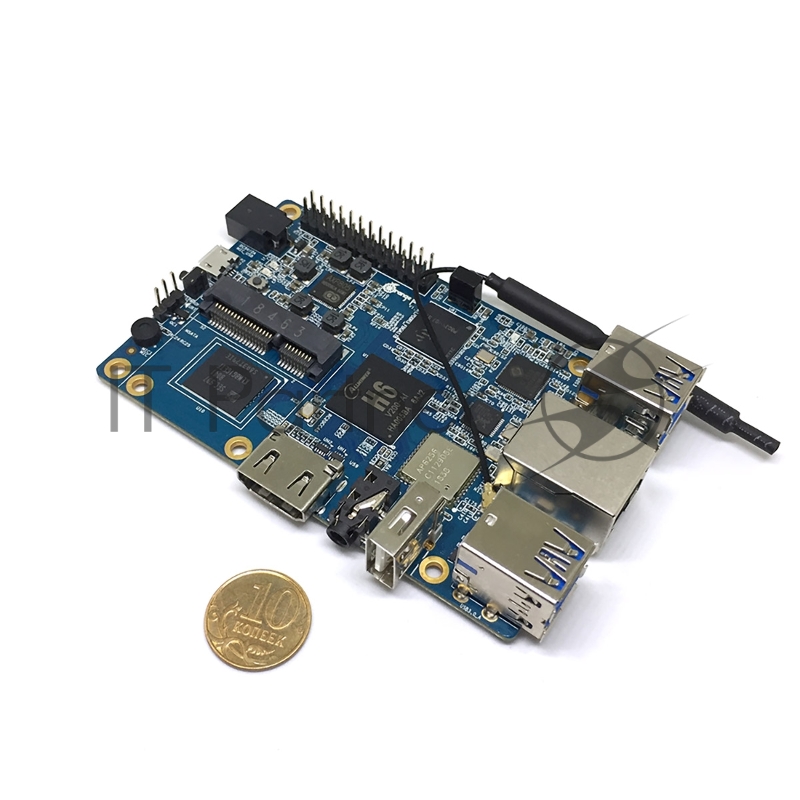 Микрокомпьютер Orange PI 3 2Gb + 8Gb EMMC, Android 7, с кабелем питания. (44286)