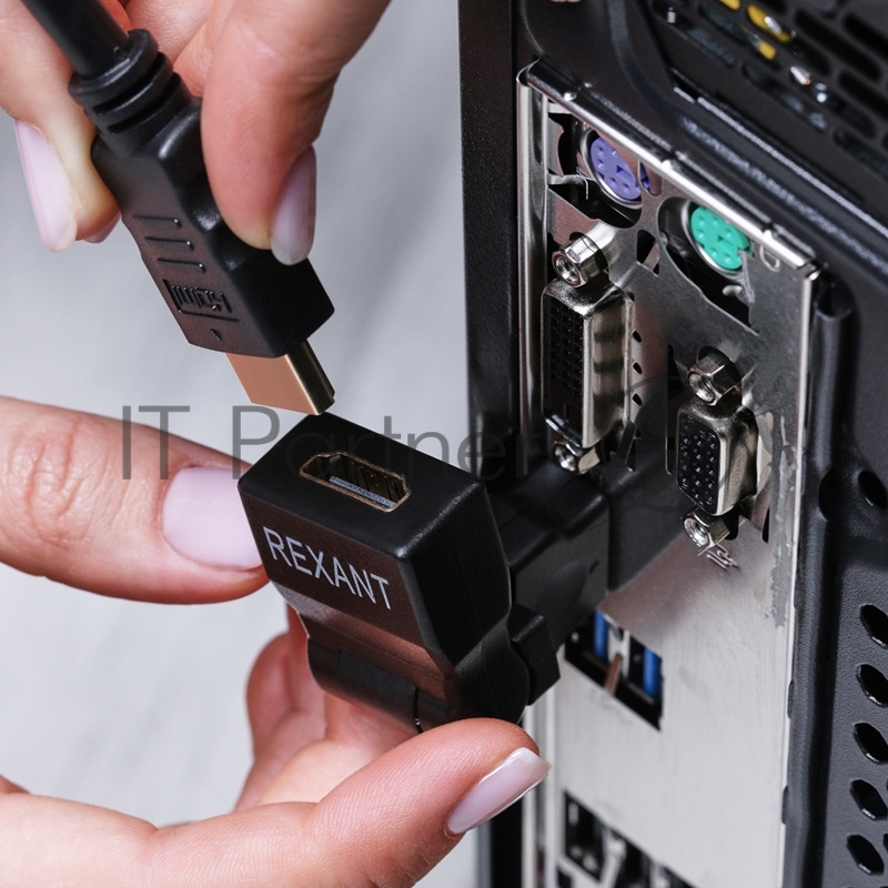 Переходник штекер HDMI - гнездо HDMI, поворотный REXANT