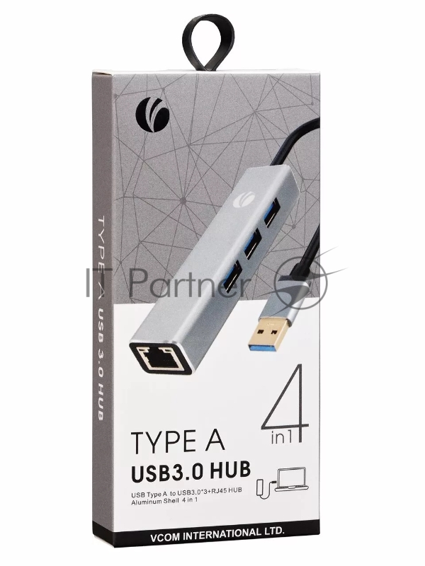 Переходник USB 3.0 -->RJ-45 1000Mbps+3 USB3.0, Aluminum Shell, 0.2м VCOM <DH312A>