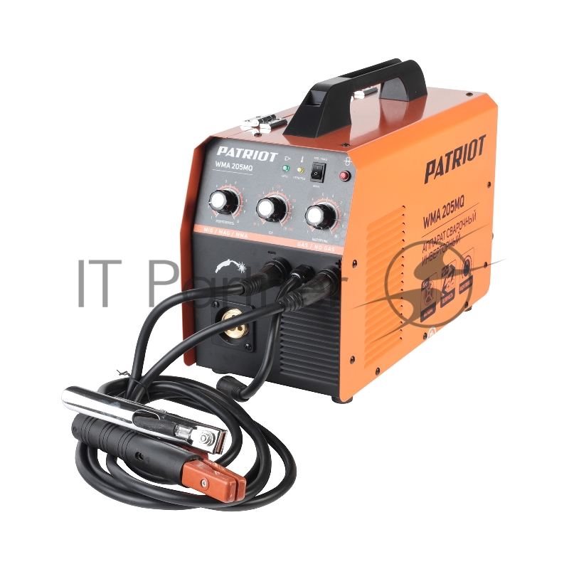 Полуавтомат сварочный инверторный PATRIOT WMA 205MQ MIG/MAG/MMA, полуавтоматическая сварка в среде газа (MIG/MAG) стальной и флюсовой проволокой 0.6/0.8 мм, сварка электродом (MMA) до 4мм, сварочный ток в режиме MIG: 40-200А сварочный ток в режиме MM