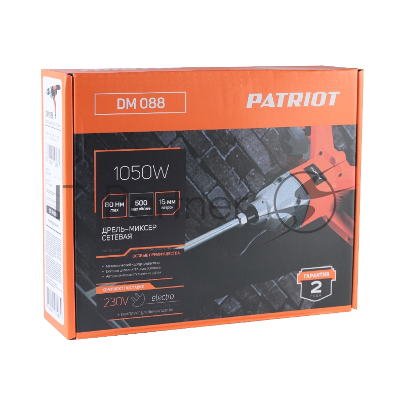 Дрель миксер электрическая PATRIOT DM 088, мощность 1050Вт, металлический редуктор, патрон 16 мм, без насадки миксера