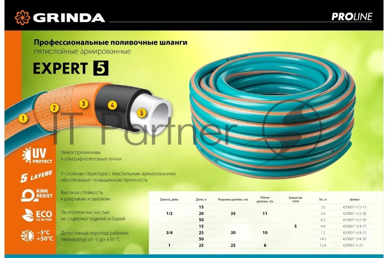 Шланг поливочный GRINDA PROLine EXPERT 5 1/2, 20 м, 35 атм, армированный, пятислойный